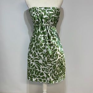 Alfred Angelo Dress Sz 10 Green Strapless Twirl Floral Satin Lined Zipper Back